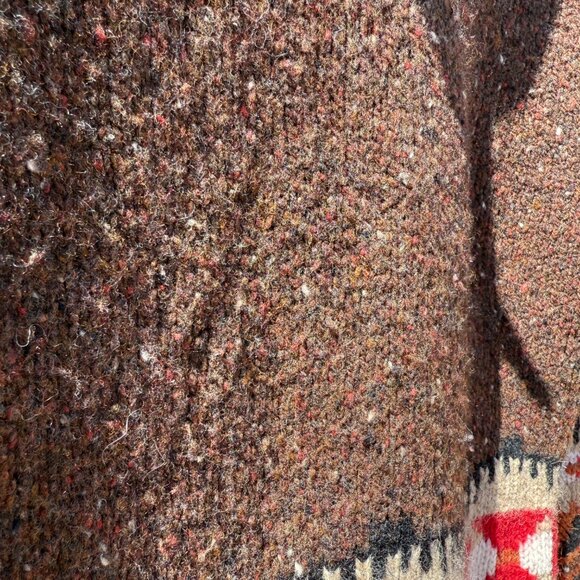 Vintage 90s Brown Wool Cashmere Cowichan Southwestern Aztec Sweater S/M Petite - Picture 9 of 13